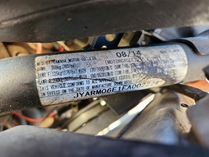 2015 Yamaha Fz07 VIN JYARM06E1FA002224 COPART salvage auction — FRONT END, Co - Salvage Title, sold $2,150 on 2026-10-21 (photo 9)