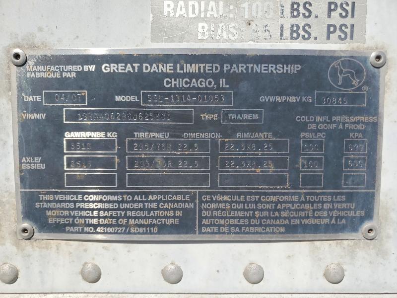 2008 Great Dane Trailers Great Dane VIN 1GRAA06298J625809 COPART salvage auction — MINOR DENT/SCRATCHES, NV - CERTIFICATE OF TITLE (P), sold $150 on 2026-10-06 (photo 8)