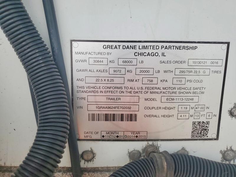 2015 Great dane trailers VIN 1GRAA9624FE702032 COPART salvage auction — FRONT END, OK - CERTIFICATE OF TITLE, sold $1,700 on 2026-10-07 (photo 9)