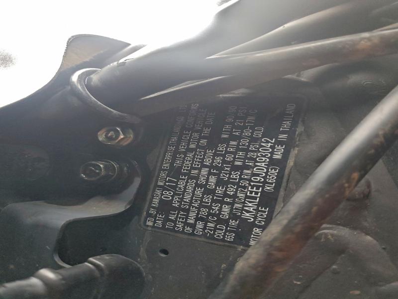 2018 Kawasaki Kl650 VIN JKAKLEE19JDA93042 COPART salvage auction — FRONT END, Ar - Certificate Of Title, sold $1,250 on 2026-07-06 (photo 9)