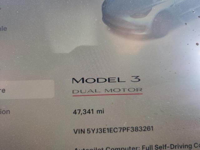 2023 Tesla Model 3 VIN 5YJ3E1EC7PF383261 COPART salvage auction — SIDE, IN - CERT OF TITLE-SALVAGE TITLE, sold $2,200 on 2026-07-23 (photo 9)