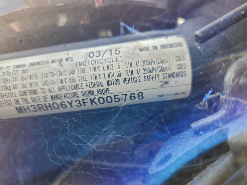 2015 Yamaha Yzf VIN MH3RH06Y3FK005768 COPART salvage auction — SIDE, Ca - Non-Repairable Vehicle Cert, sold $125 on 2026-08-20 (photo 9)