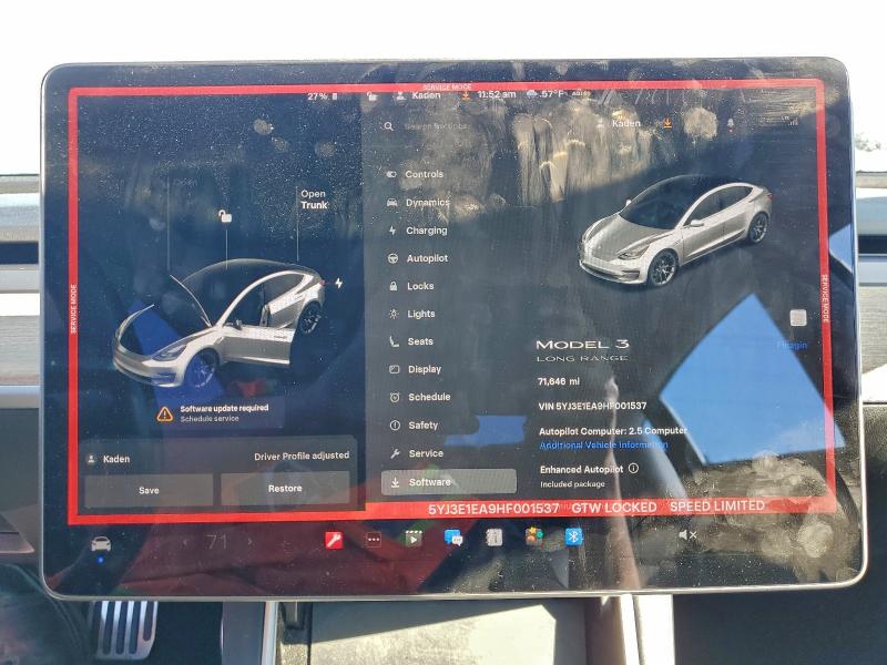 2017 Tesla Model 3 VIN 5YJ3E1EA9HF001537 COPART salvage auction — UNDERCARRIAGE, 0 -, sold $500 on 2026-07-28 (photo 9)