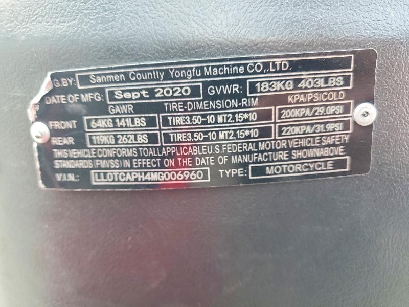 2021 Other Solana VIN LL0TCAPH4MG006960 COPART salvage auction — FRONT END, SC, sold $200 on 2026-07-09 (photo 9)