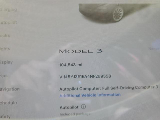 2022 Tesla Model 3 VIN 5YJ3E1EA4NF289558 COPART salvage auction — REAR END, NJ - CERTIFICATE OF TITLE, sold $6,400 on 2025-03-17 (photo 9)