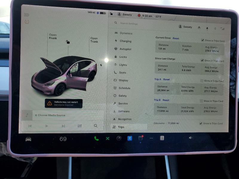 2020 Tesla Model y VIN 5YJYGDEE3LF037141 COPART salvage auction — FRONT END, Nj - Cert Of Title-Salvage, sold $7,600 on 2026-07-06 (photo 9)