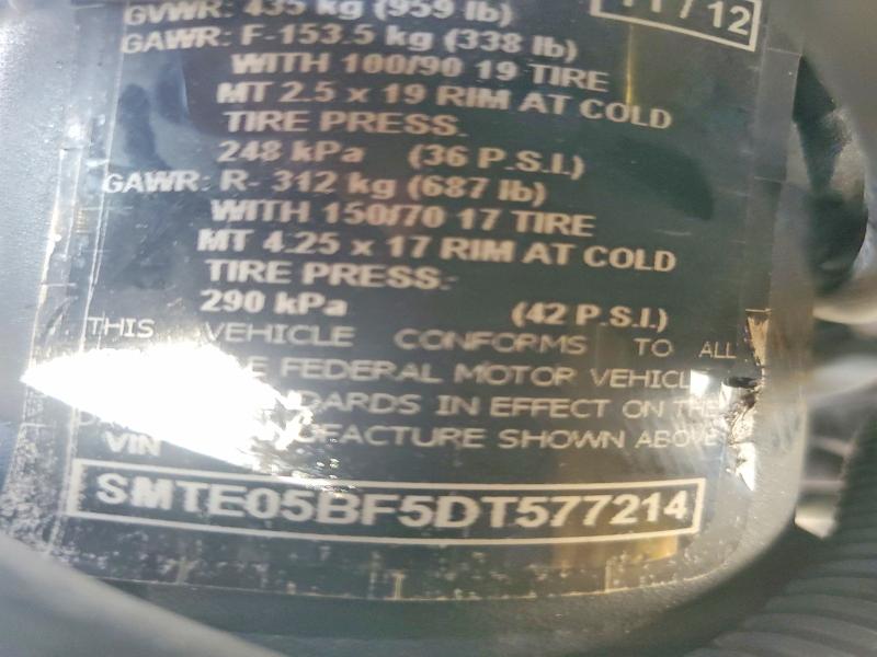 2013 Triumph motorcycle Tiger VIN SMTE05BF5DT577214 COPART salvage auction — SIDE, CA - SALVAGE CERTIFICATE, sold $350 on 2026-08-31 (photo 9)