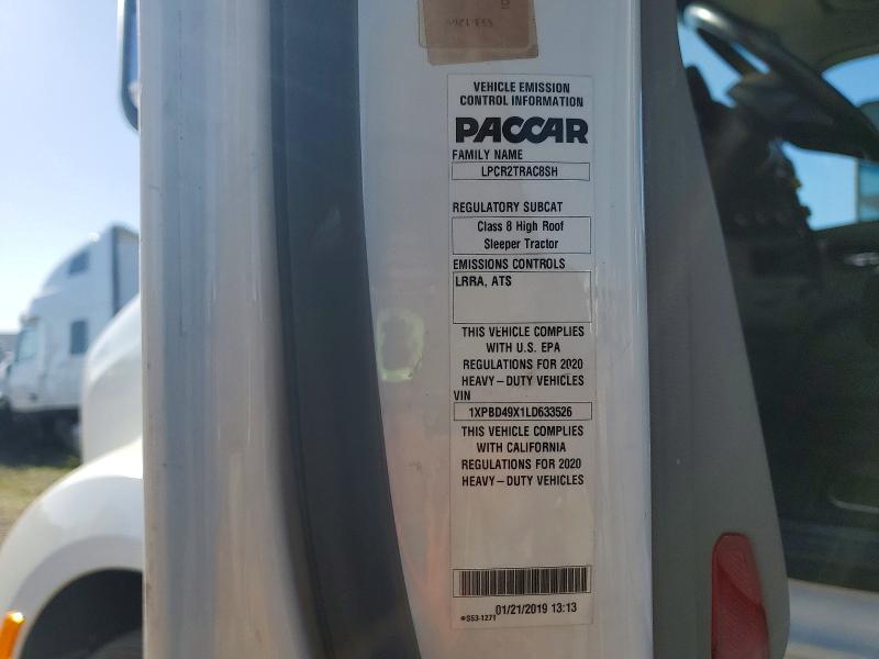 2020 Peterbilt All other VIN 1XPBD49X1LD633526 COPART salvage auction — Burn Interior, ST, sold $8,500 on 2026-07-07 (photo 9)