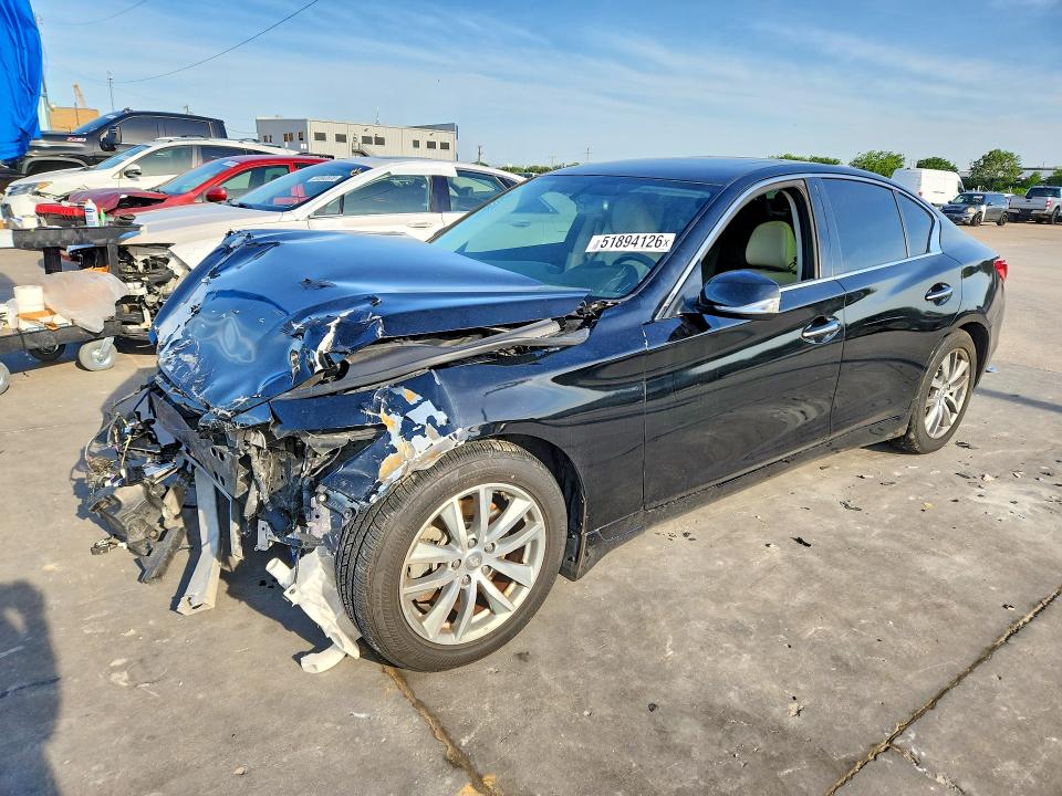 2015 Infiniti Q50 VIN JN1BV7AP3FM355022 COPART salvage auction — FRONT END, Tx - Salvage Vehicle Title, sold $750 on 2026-07-09 (photo 1)