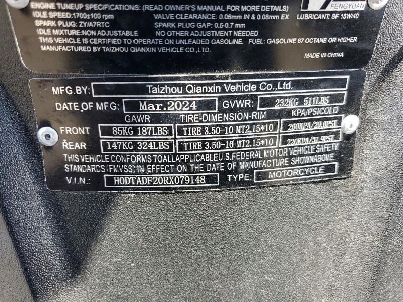2024 Rappi Motorcycle VIN H0DTADF20RX079148 COPART salvage auction — REAR END, CA - SALVAGE CERTIFICATE, sold $275 on 2026-07-02 (photo 9)