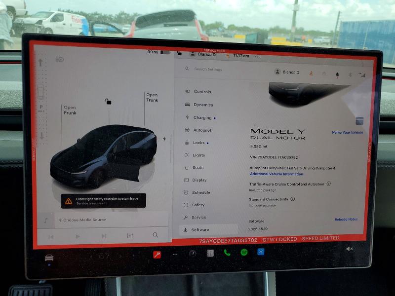 2026 Tesla Model y VIN 7SAYGDEE7TA635782 COPART salvage auction — SIDE, Fl - Cert Of Title Slvg Rebuildable, sold $5,700 on 2026-07-23 (photo 9)