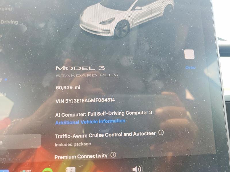 2021 Tesla Model 3 VIN 5YJ3E1EA5MF084314 COPART salvage auction — FRONT END, FL - CERT OF TITLE SLVG REBUILDABLE, sold $8,000 on 2026-07-06 (photo 9)