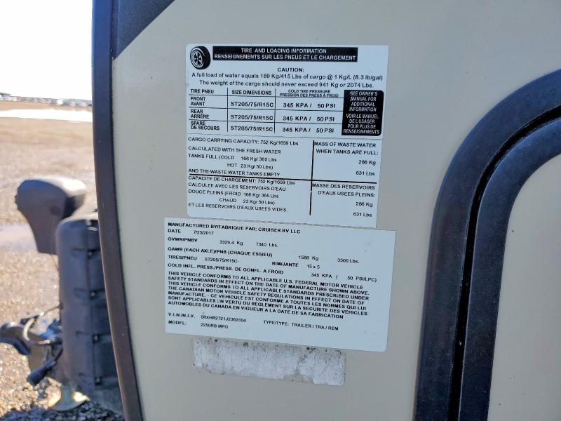 2018 Cruiser rv llc Recreation VIN 5RXHB2721J2363104 COPART salvage auction — BIOHAZARD/CHEMICAL, AB - BOS - ACTIVE, sold $10,000 on 2026-07-14 (photo 8)
