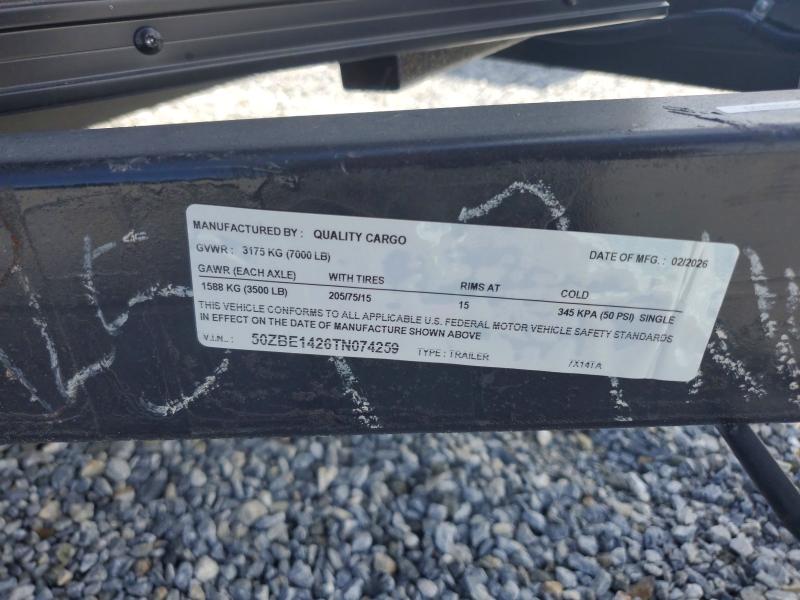 2026 Quality cargo Unknown VIN 50ZBE1426TN074259 COPART salvage auction — MINOR DENT/SCRATCHES, TN - CERTIFICATE OF TITLE (P), sold $2,050 on 2026-07-28 (photo 9)