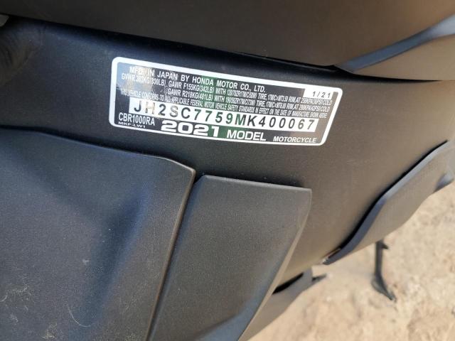 2021 Honda Cbr cycle VIN JH2SC7759MK400067 COPART salvage auction — ALL OVER, Al - Cert Of Title-Salvage Title, sold $2,700 on 2026-07-02 (photo 9)