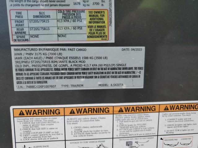 2023 Fast cargo Unknown VIN 7NBBE2026P1007607 COPART salvage auction — ALL OVER, TN - SALVAGE CERTIFICATE, sold $1,000 on 2026-07-09 (photo 8)
