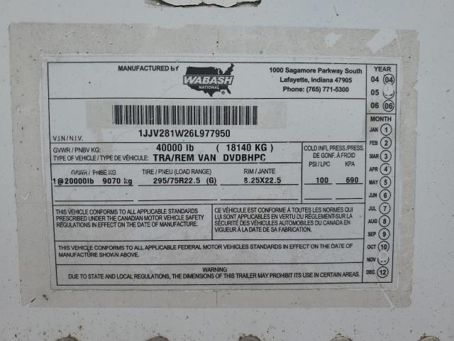 2006 Wabash Dry van tr VIN 1JJV281W26L977950 COPART salvage auction — MISSING/ALTERED VIN, TN - CERTIFICATE OF TITLE, sold $900 on 2026-07-31 (photo 8)