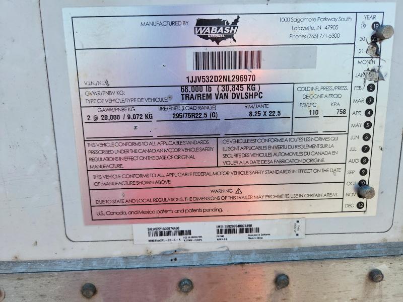2022 Wabash Dvlshpc VIN 1JJV532D2NL296970 COPART salvage auction — UNDERCARRIAGE, NE - CERT OF TITLE-SALVAGE, sold $5,300 on 2026-09-01 (photo 9)