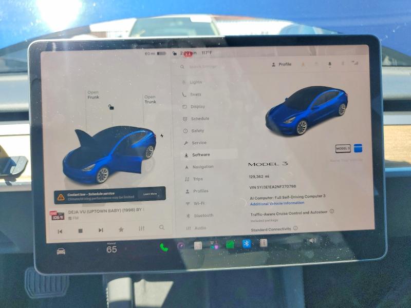 2022 Tesla Model 3 VIN 5YJ3E1EA2NF370798 COPART salvage auction — MECHANICAL, Nv - Certificate Of Title, sold $7,200 on 2026-07-22 (photo 9)