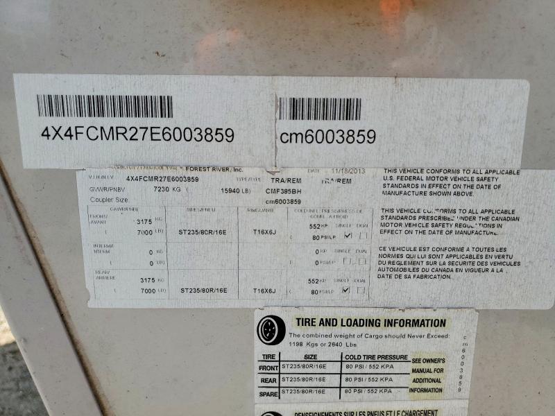 2014 Forest riv Recreation VIN 4X4FCMR27E6003859 COPART salvage auction — NORMAL WEAR, TX - CERTIFICATE OF TITLE, sold $60 on 2026-07-28 (photo 8)