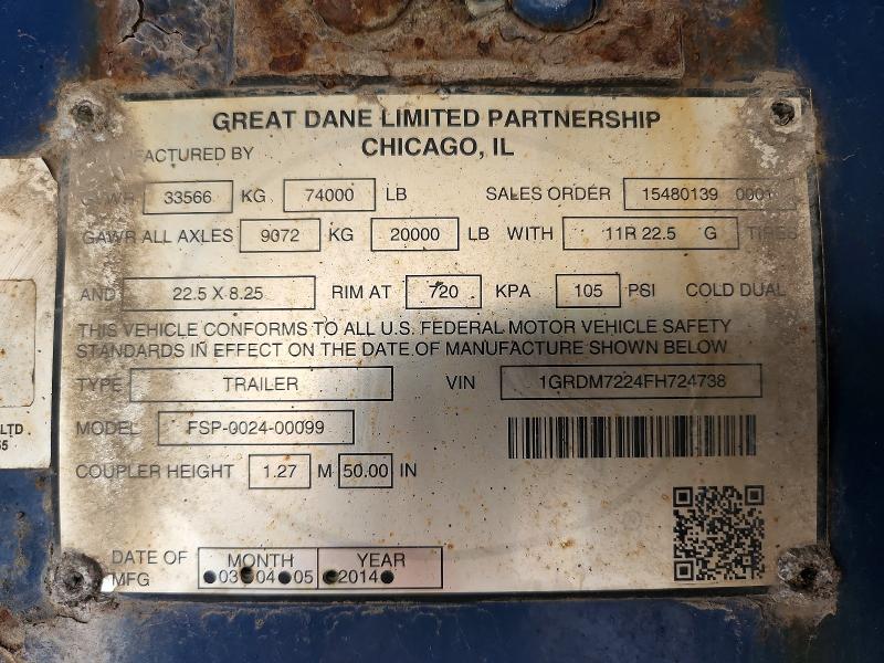 2015 Grea Trailer VIN 1GRDM7224FH724738 COPART salvage auction — MINOR DENT/SCRATCHES, MI - DEALER ONLY CLEAN TITLE, sold $150 on 2026-07-28 (photo 9)
