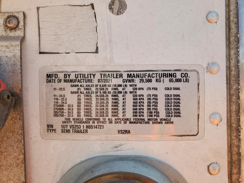 2022 Utility All models VIN 1UYVS2531N6514721 COPART salvage auction — SIDE, CT, sold $7,700 on 2026-08-11 (photo 9)