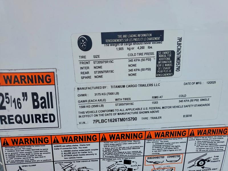 2026 Titanium cargo Unknown VIN 7PLBC1626TM015790 COPART salvage auction — MINOR DENT/SCRATCHES, TN - CERTIFICATE OF TITLE (P), sold $3,350 on 2026-08-21 (photo 9)