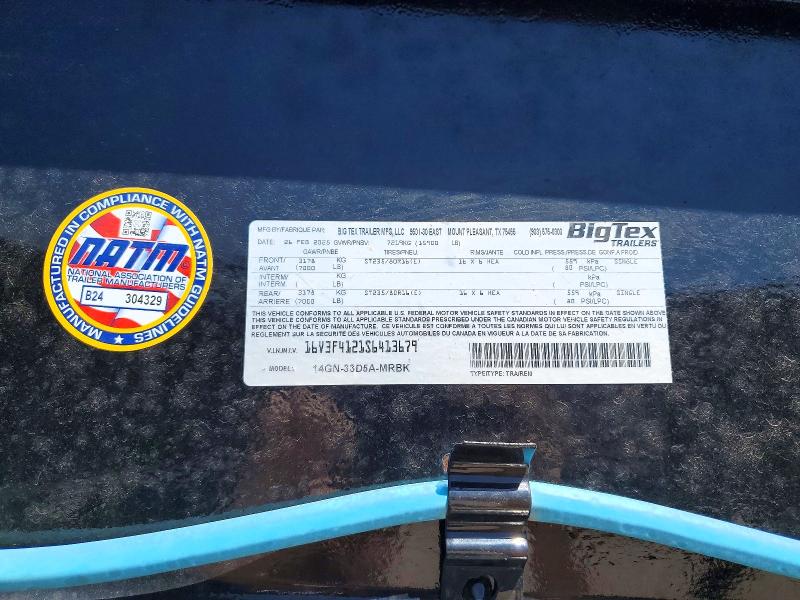2025 Bigtex VIN 16V3F4121S6413679 COPART salvage auction — SIDE, WY - CERTIFICATE OF TITLE, sold $6,200 on 2026-09-01 (photo 8)