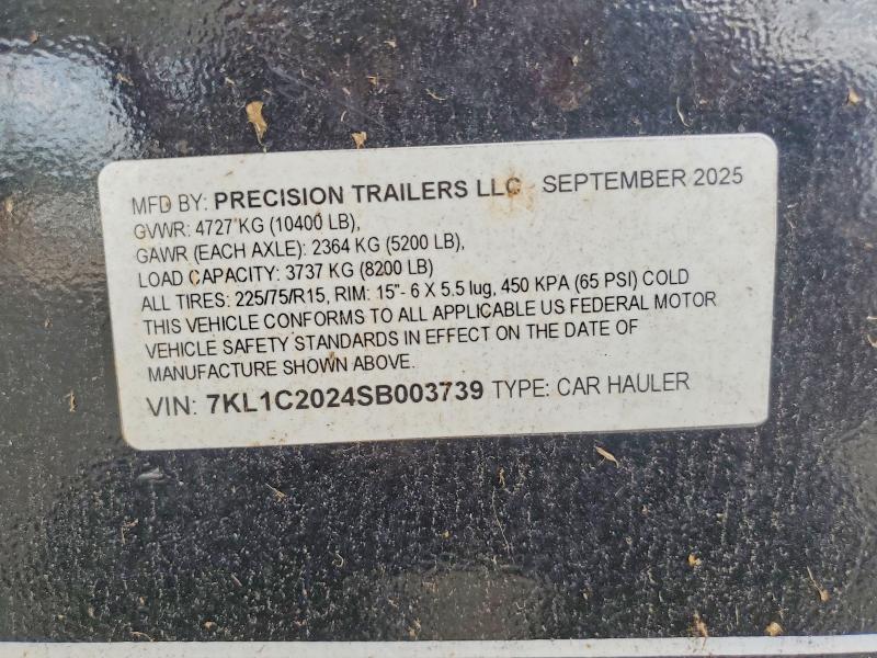 2025 Precision Unknown VIN 7KL1C2024SB003739 COPART salvage auction — MINOR DENT/SCRATCHES, TN - CERTIFICATE OF TITLE (P), sold $2,100 on 2026-07-22 (photo 9)
