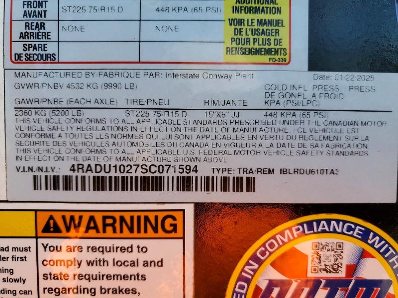 2025 Interstate Unknown VIN 4RADU1027SC071594 COPART salvage auction — NORMAL WEAR, CT, sold $4,650 on 2026-09-04 (photo 8)