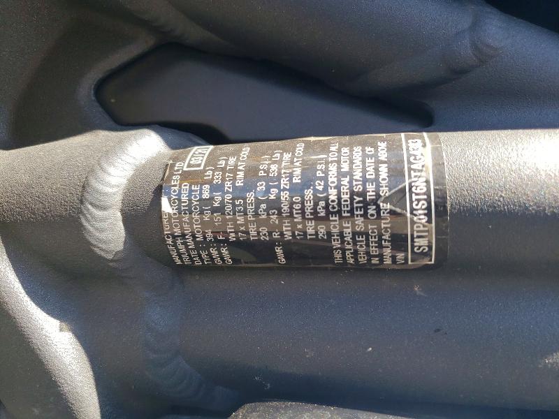 2022 Triumph motorcycle Speedtripl VIN SMTP01ST6NTAG4383 COPART salvage auction — FRONT END, WA - VEHICLE CERT OF OWNERSHIP-TITL, sold $2,400 on 2026-07-31 (photo 9)