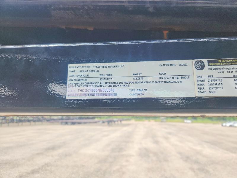 2022 Texas pride VIN 7HCGC4535NB036570 COPART salvage auction — NORMAL WEAR, TX - CERTIFICATE OF TITLE, sold $4,350 on 2026-07-31 (photo 8)