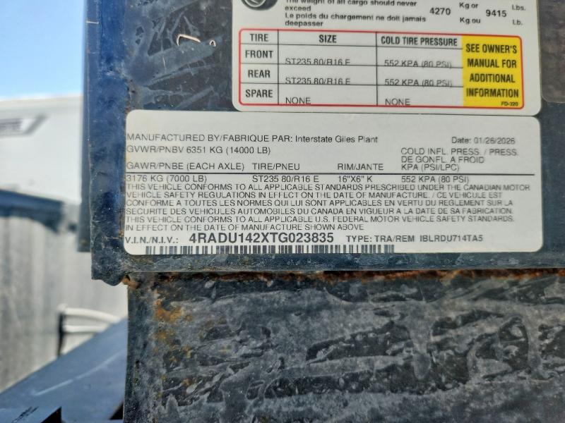 2026 Interstate Unknown VIN 4RADU142XTG023835 COPART salvage auction — MINOR DENT/SCRATCHES, TN - CERTIFICATE OF TITLE (P), sold $2,800 on 2026-07-29 (photo 8)
