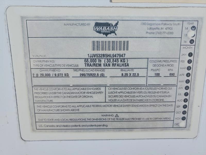 2017 Wabash Rfalhsa VIN 1JJV532B5HL947947 COPART salvage auction — ROOF, IN - CERT OF TITLE-SALVAGE TITLE, sold $11,500 on 2026-08-13 (photo 8)