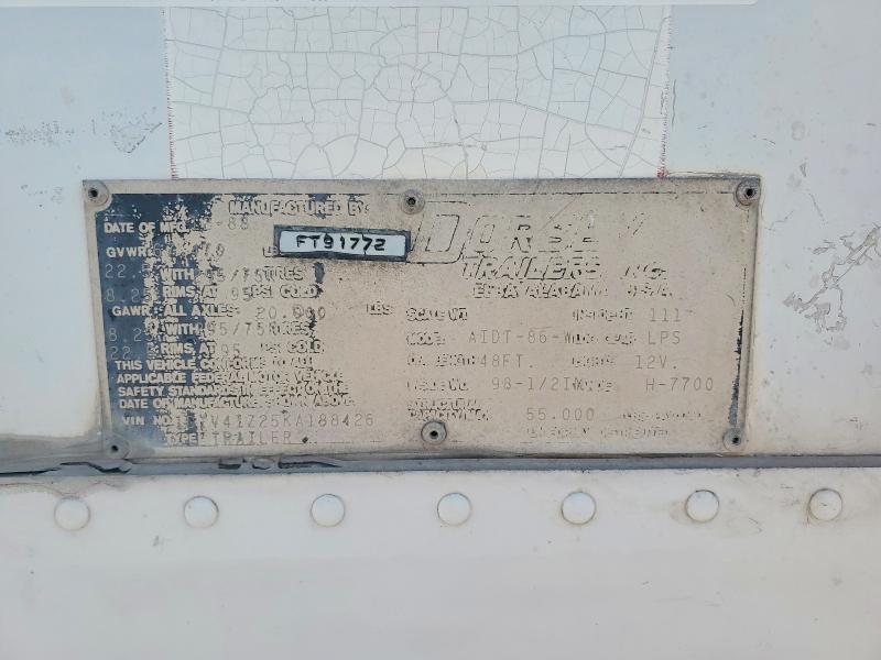 1989 Doresey Dry van VIN 1DTV41Z25KA188426 COPART salvage auction — NORMAL WEAR, CA - DIS/DLR/EXP ONLY CLEAN TITLE (P), sold $70 on 2026-07-28 (photo 8)