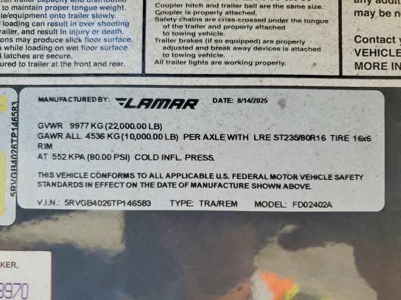 2026 Lamar Unknown VIN 5RVGB4026TP146583 COPART salvage auction — MINOR DENT/SCRATCHES, TN - CERTIFICATE OF TITLE (P), sold $1,900 on 2026-07-24 (photo 8)