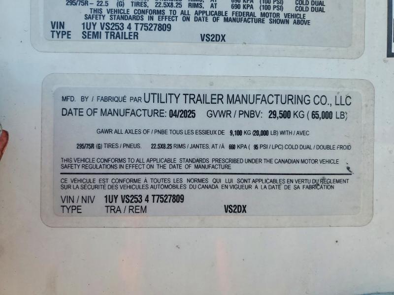 2026 Util Trailer VIN 1UYVS2534T7527809 COPART salvage auction — ROOF, Mi - Dis/Dlr/Exp Only Clean Title (P), sold $5,200 on 2026-07-28 (photo 9)