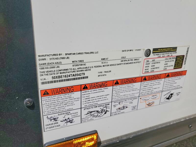2026 Spartan cargo Unknown VIN 50XBE1624TA054279 COPART salvage auction — NORMAL WEAR, TN - CERTIFICATE OF TITLE (P), sold $400 on 2026-07-27 (photo 8)