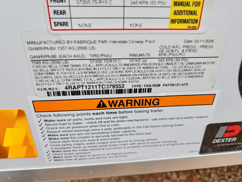 2026 Interstate Unknown VIN 4RAPT1211TC079552 COPART salvage auction — MINOR DENT/SCRATCHES, TN - CERTIFICATE OF TITLE (P), sold $1,950 on 2026-10-13 (photo 8)