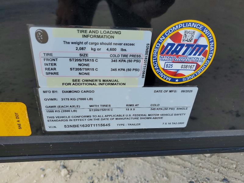2026 Diamond cargo Unknown VIN 53NBE1620T1115645 COPART salvage auction — MINOR DENT/SCRATCHES, CT, sold $2,750 on 2026-08-25 (photo 8)