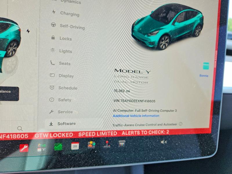 2022 Tesla Model y VIN 7SAYGDEEXNF418605 COPART salvage auction — REAR END, CT - CERT OF TITLE-SALVAGE, sold $12,200 on 2026-07-23 (photo 9)