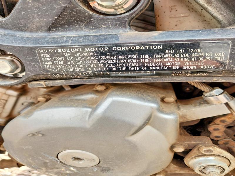 2007 Suzi Sv650 VIN JS1VP53A472102591 COPART salvage auction — ALL OVER, AZ - CERT OF TITLE - SALVAGE, sold $475 on 2026-07-29 (photo 8)