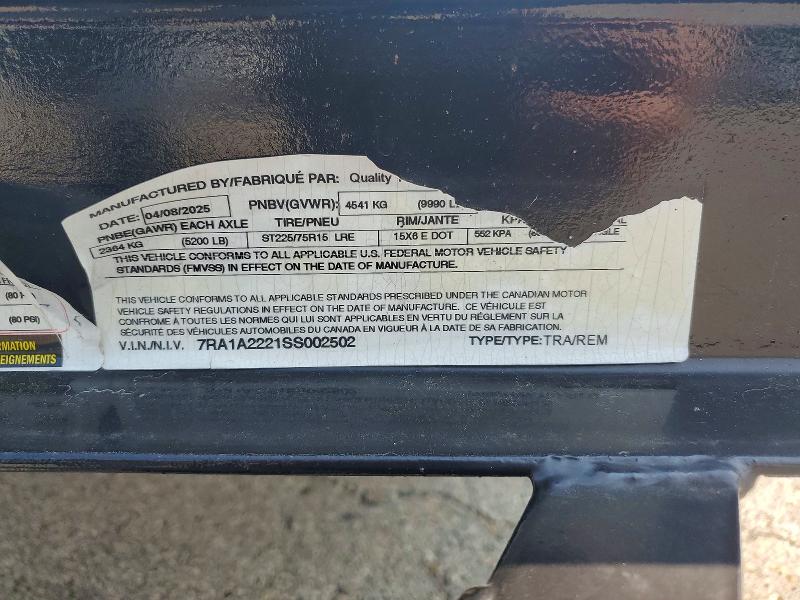 2025 Quality Unknown VIN 7RA1A2221SS002502 COPART salvage auction — NORMAL WEAR, TN - CERTIFICATE OF TITLE (P), sold $1,700 on 2026-07-29 (photo 8)
