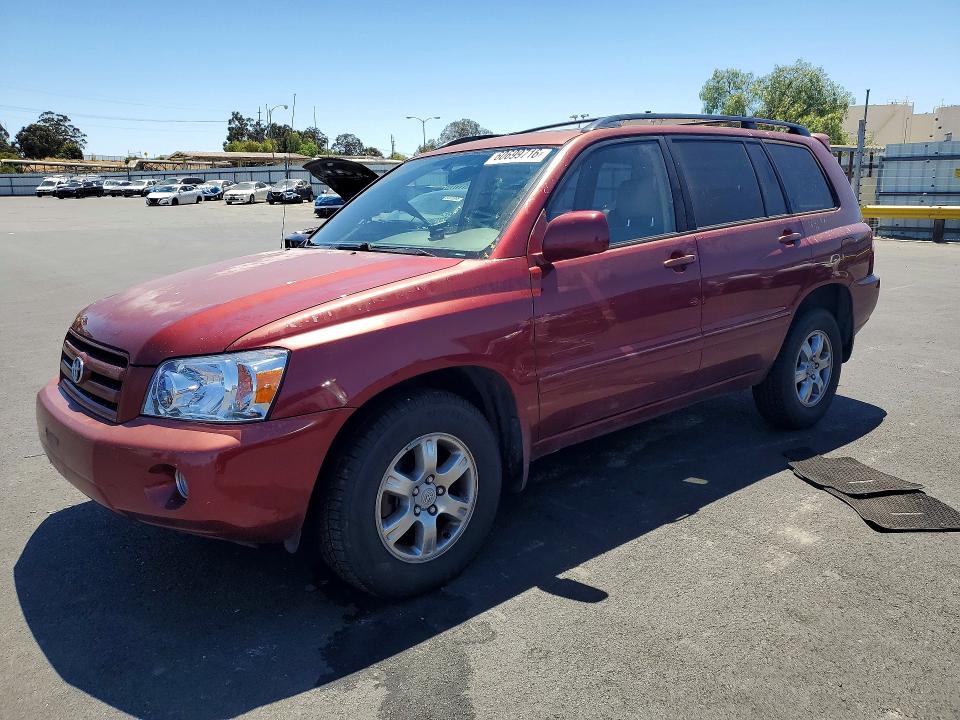 2007 Toyota Highlander VIN JTEEP21A270224526 COPART salvage auction — FRONT END, Ca - Salvage Certificate, sold $950 on 2026-07-20 (photo 1)