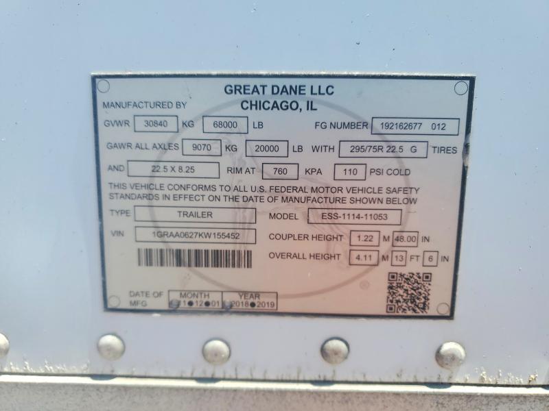 2019 Waba Trailers VIN 1GRAA0627KW155452 COPART salvage auction — SIDE, OK - CERT OF TITLE-SALVAGE, sold $10 on 2026-08-03 (photo 8)