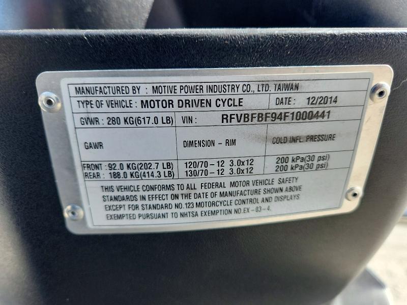 2015 Genuine scooter co. Scooter VIN RFVBFBF94F1000441 COPART salvage auction — MECHANICAL, CO - PUBLIC - SALVAGE TITLE (P), sold $200 on 2026-07-16 (photo 9)