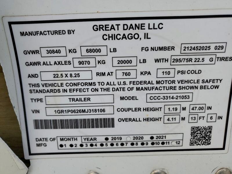 2021 Great dane trai VIN 1GR1P0626MJ318106 COPART salvage auction — ROLLOVER, ST, sold $30 on 2026-08-27 (photo 8)
