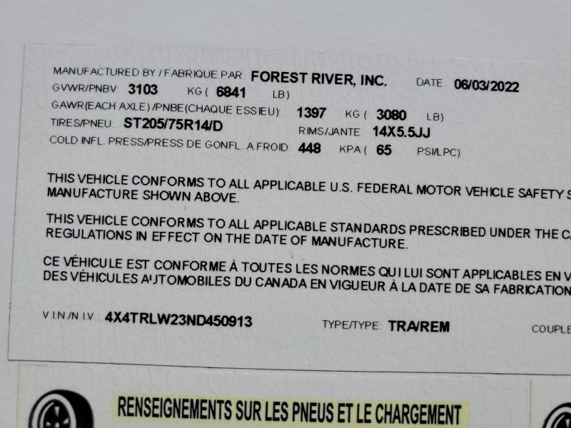 2022 Rockwood Mini lite VIN 4X4TRLW23ND450913 COPART salvage auction — MINOR DENT/SCRATCHES, AB - OOP - ACTIVE, sold $10,200 on 2026-07-28 (photo 9)