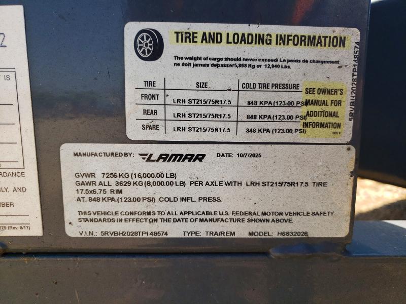 2026 Lamar Unknown VIN 5RVBH2028TP148574 COPART salvage auction — NORMAL WEAR, TN - CERTIFICATE OF TITLE (P), sold $4,650 on 2026-09-25 (photo 8)