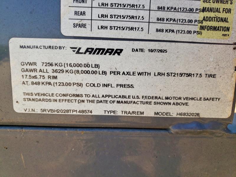 2026 Lamar Unknown VIN 5RVBH2028TP148574 COPART salvage auction — NORMAL WEAR, TN - CERTIFICATE OF TITLE (P), sold $4,650 on 2026-09-25 (photo 9)